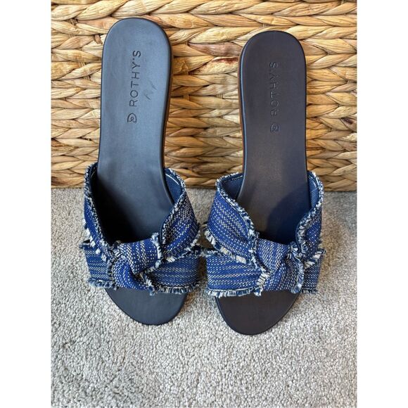 Rothys Sandals The Knot Denim Blue Frayed Slides indigo, $168 Sz 10 - Picture 1 of 7